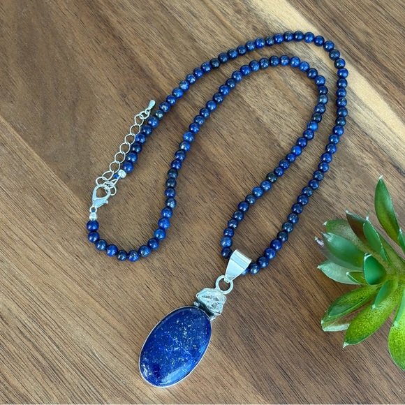 Genuine Herkimer Diamond and Lapis Lazuli Pendant Vintage Southwest Boho 925 - Picture 2 of 9